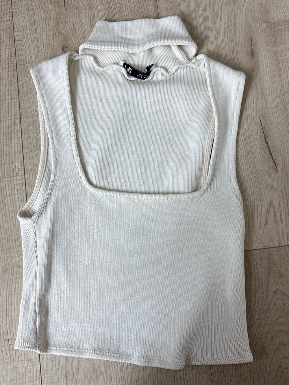 Zara Cream Ribbed Square-Neck Mock-Turtleneck Tank